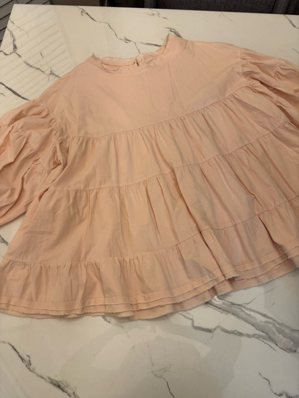 Women’s Ruffled Peplum Blouse - Soft Peach Pink